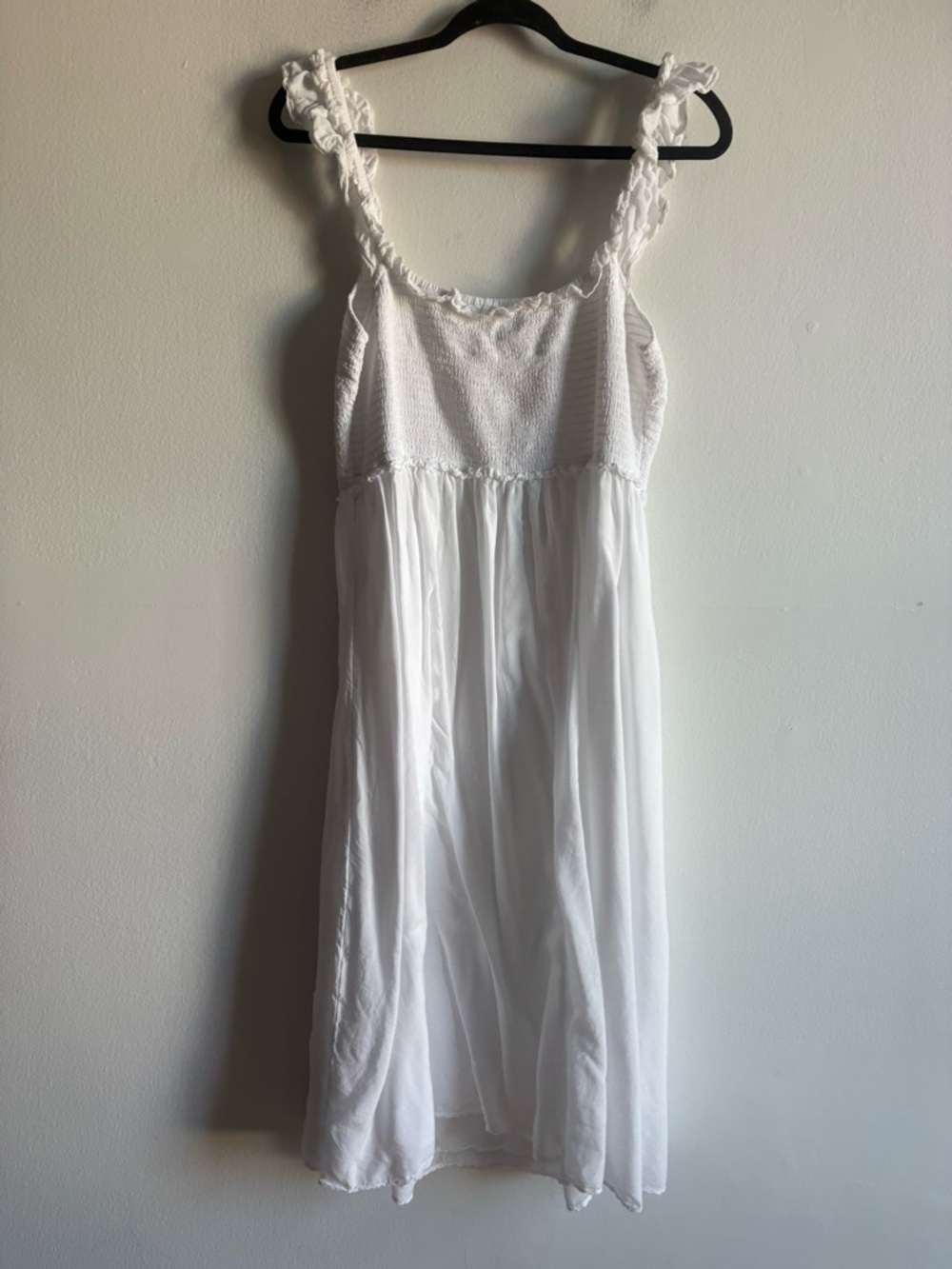 Aritzia Wilfred Sz XL Reminisce White Smoked Bodice Ruffle Midi Dress - Picture 9 of 10